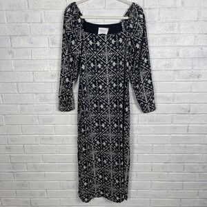 Hyacinth House Tuckernuck Sabrina Square Neck Dress Womens M  Mid Black Print